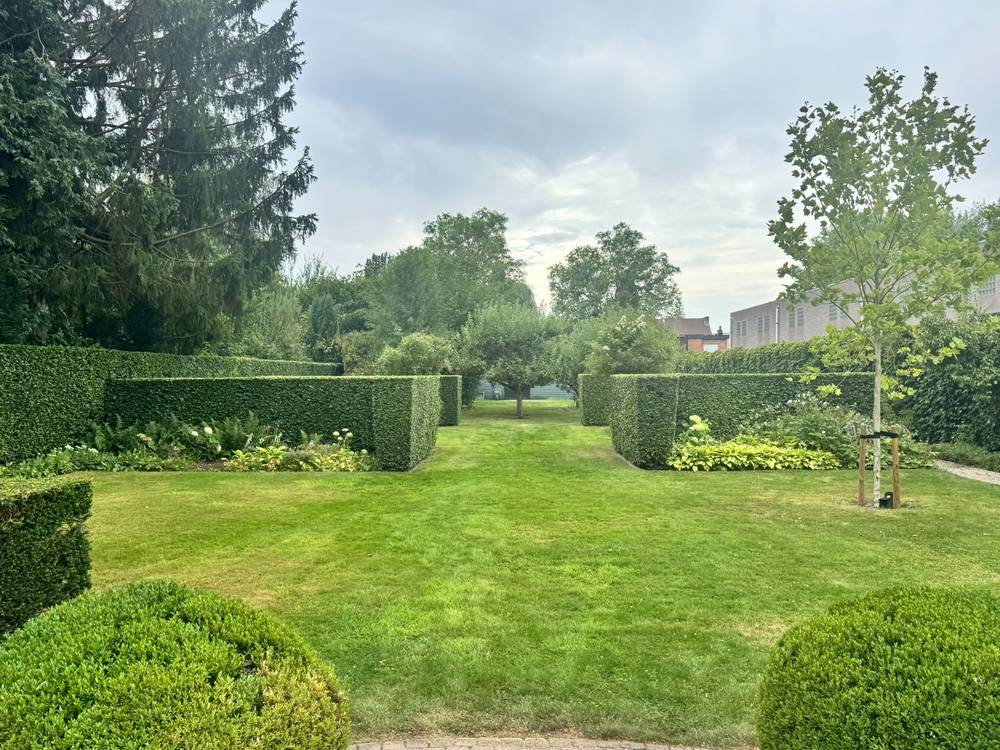 Formele tuin met beukenhagen, net geschoren en strak in lijn.